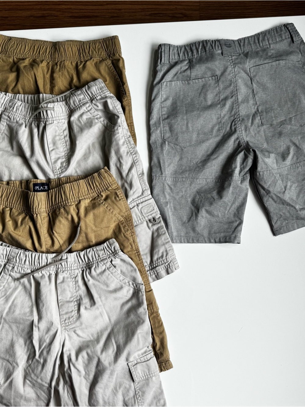 L.L. Bean Elastic-Waist Shorts in Khaki, Beige, and Gray